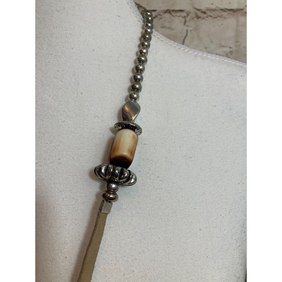 Artisan Pendant Necklace Silver Tone Beaded Chunky Artsy Brown Resin Statement - Picture 13 of 14